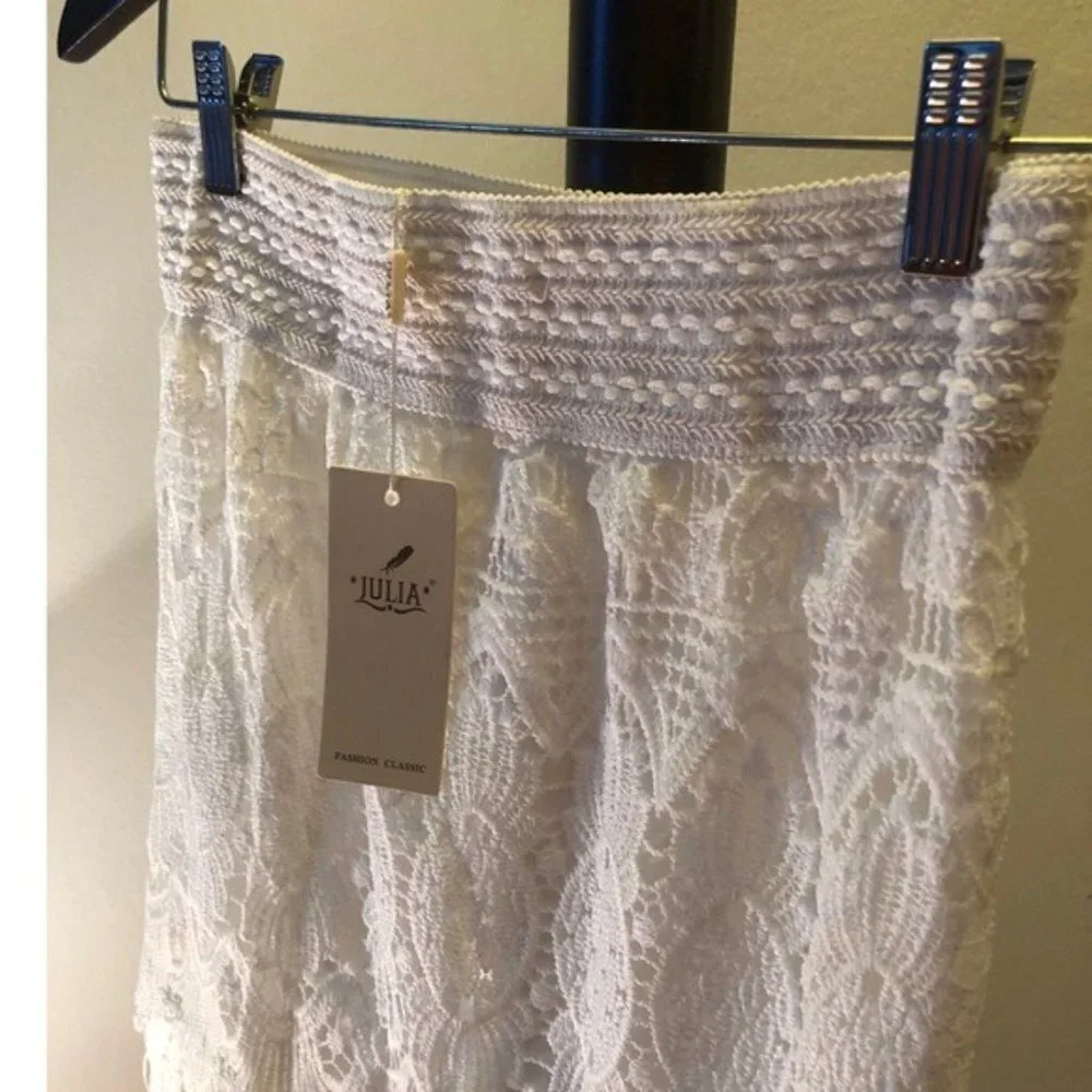 NEW Julia Fashion Classic White Fringe Lace Skirt Size L/XL - Picture 4 of 8